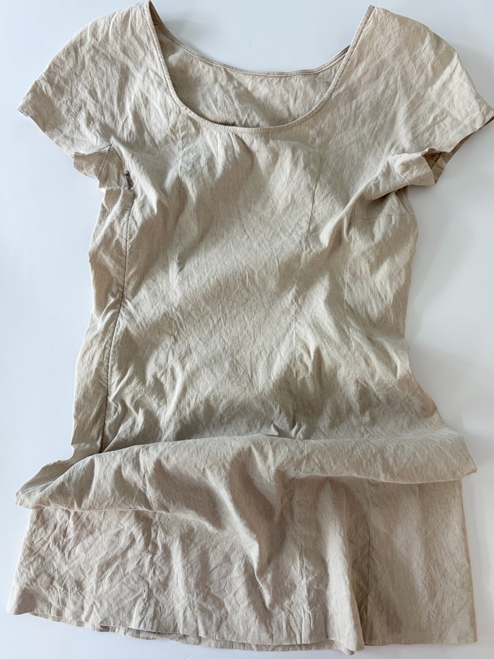 Theory Women’s Beige Sheath Dress Linen Viscose Blend Size 4  Minimalist Style